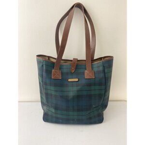 Vintage Polo Ralph Lauren Tartan Plaid Tote Purse Blue Green